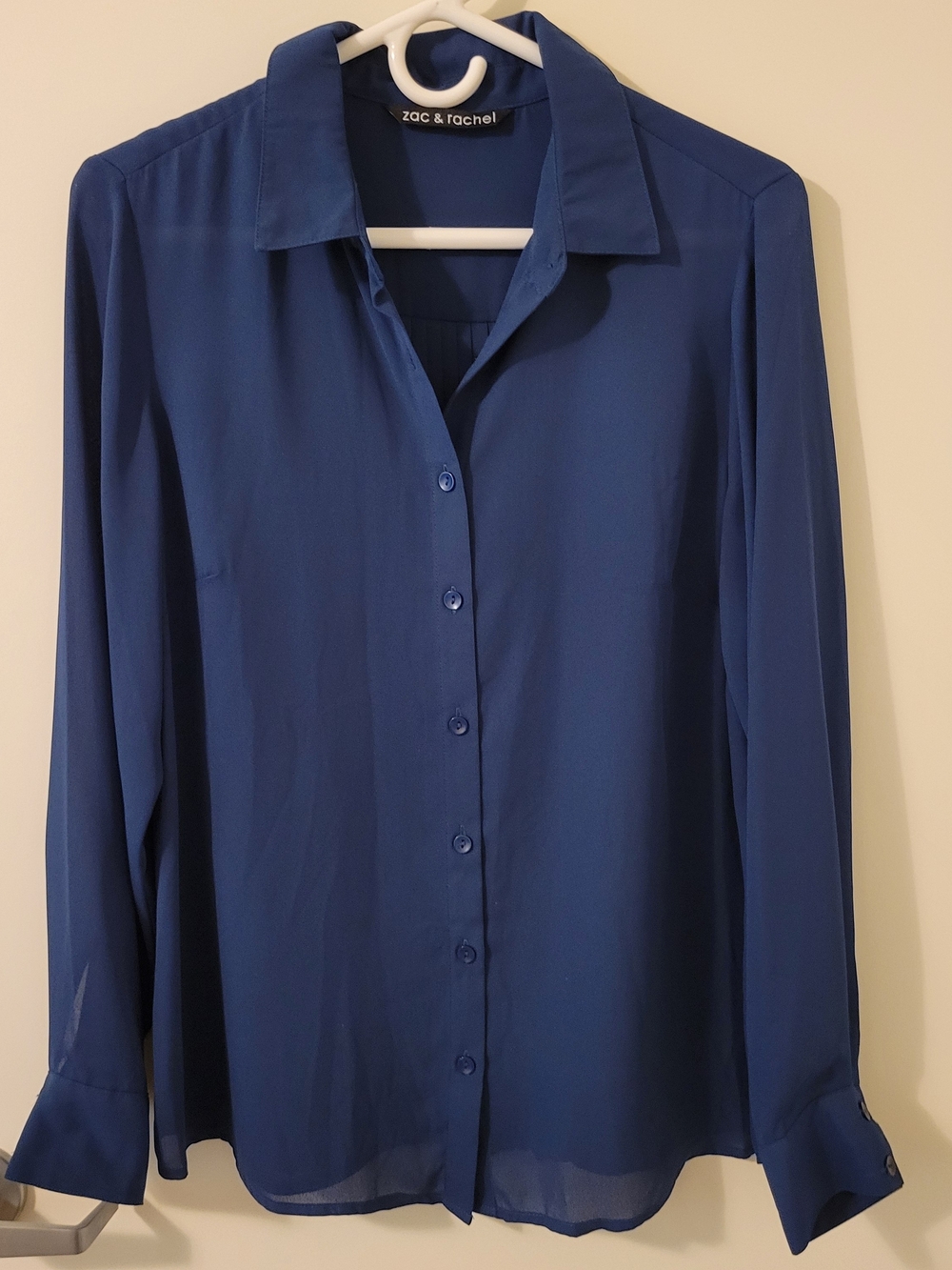Zac & Rachel Royal Blue Semi-Sheer Button-Down Blouse